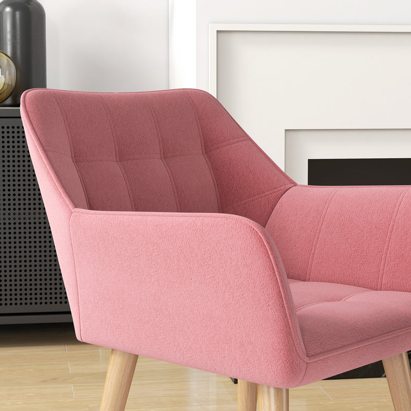 HOMCOM Velvet-Feel Pink Accent Chair with Arms Slanted Back Wood Legs