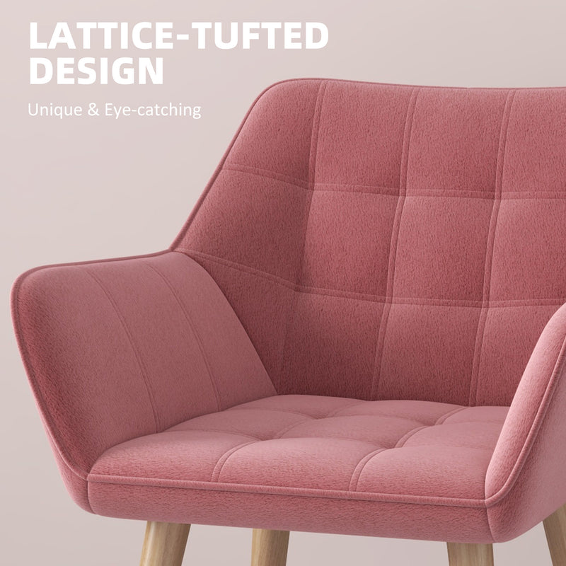 HOMCOM Velvet-Feel Pink Accent Chair with Arms Slanted Back Wood Legs