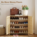 HOMCOM Bamboo Shoe Cabinet with Louvered Doors 14 Pairs Shoe Storage Cabinet