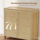 HOMCOM Bamboo Shoe Cabinet with Louvered Doors 14 Pairs Shoe Storage Cabinet