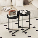 HOMCOM Nesting Coffee Table Set of 2 with Metal Frame, Black Marble Effect