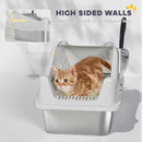 PawHut Stainless Steel Cat Litter Box with High Sides