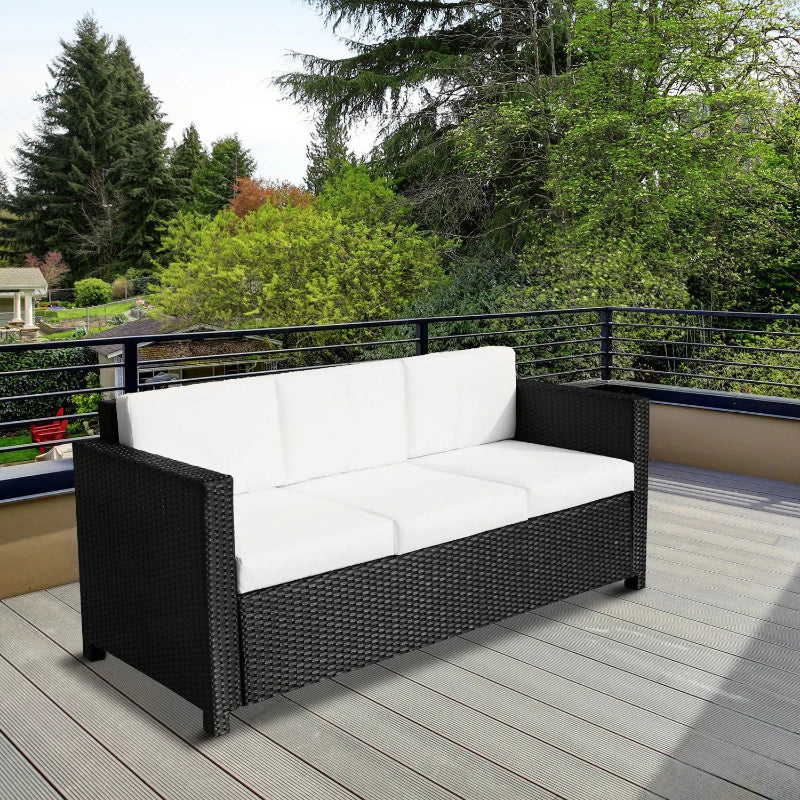 Outsunny Rattan Sofa 3 Seater - Black