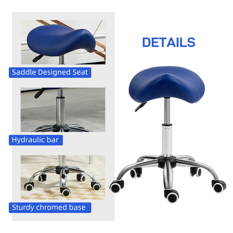 HOMCOM PU Leather Saddle Stool W/ Moulded Padded Seat Adjustable Height Pink