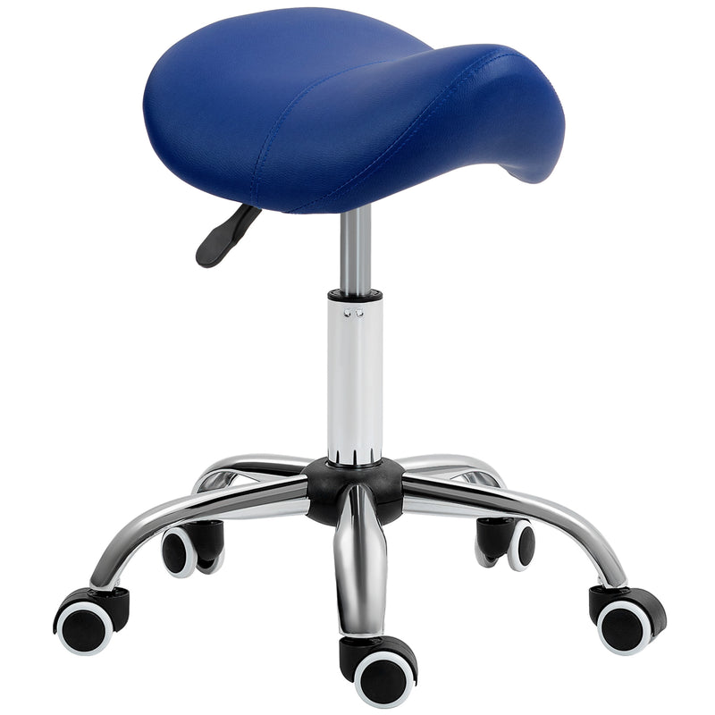 HOMCOM PU Leather Saddle Stool W/ Moulded Padded Seat Adjustable Height Pink