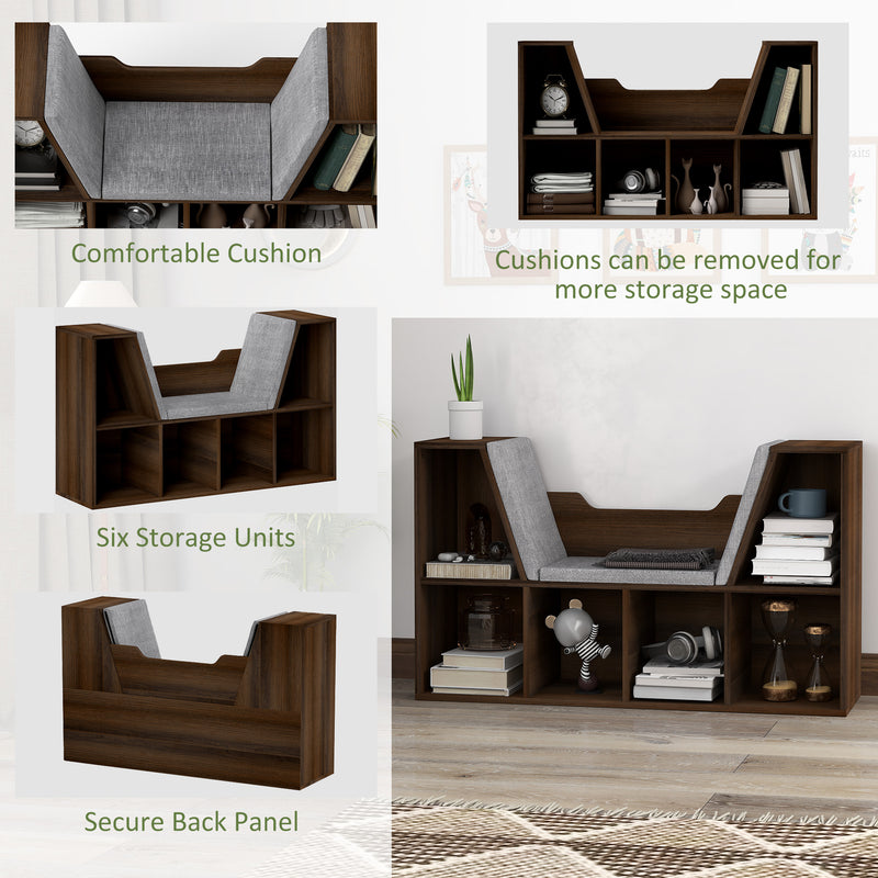 HOMCOM Cube Bookshelf Organizer with Reading Seat, Six Cubes, Chestnut