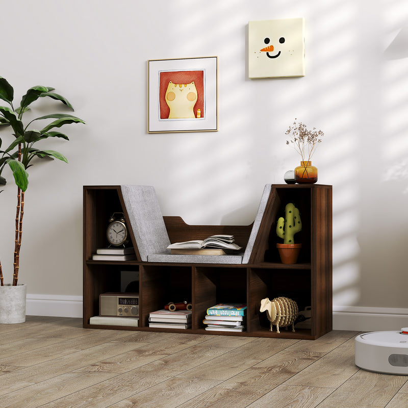 HOMCOM Cube Bookshelf Organizer with Reading Seat, Six Cubes, Chestnut