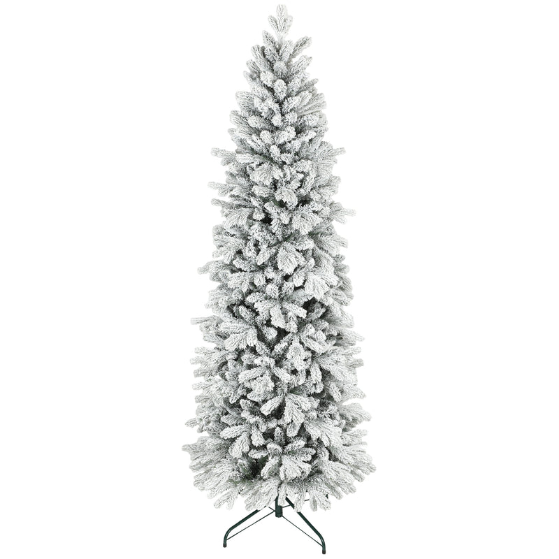 HOMCOM 7ft Pencil Christmas Tree with Snow, Realistic Tips, Easy Assembly