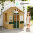 AIYAPLAY Outdoor Playhouse, Wooden Wendy House with Door, 2 Flower Boxes
