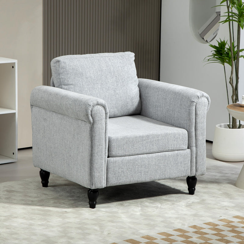 HOMCOM Vintage Armchair Fabric Accent Chair with Wood Legs Light Grey