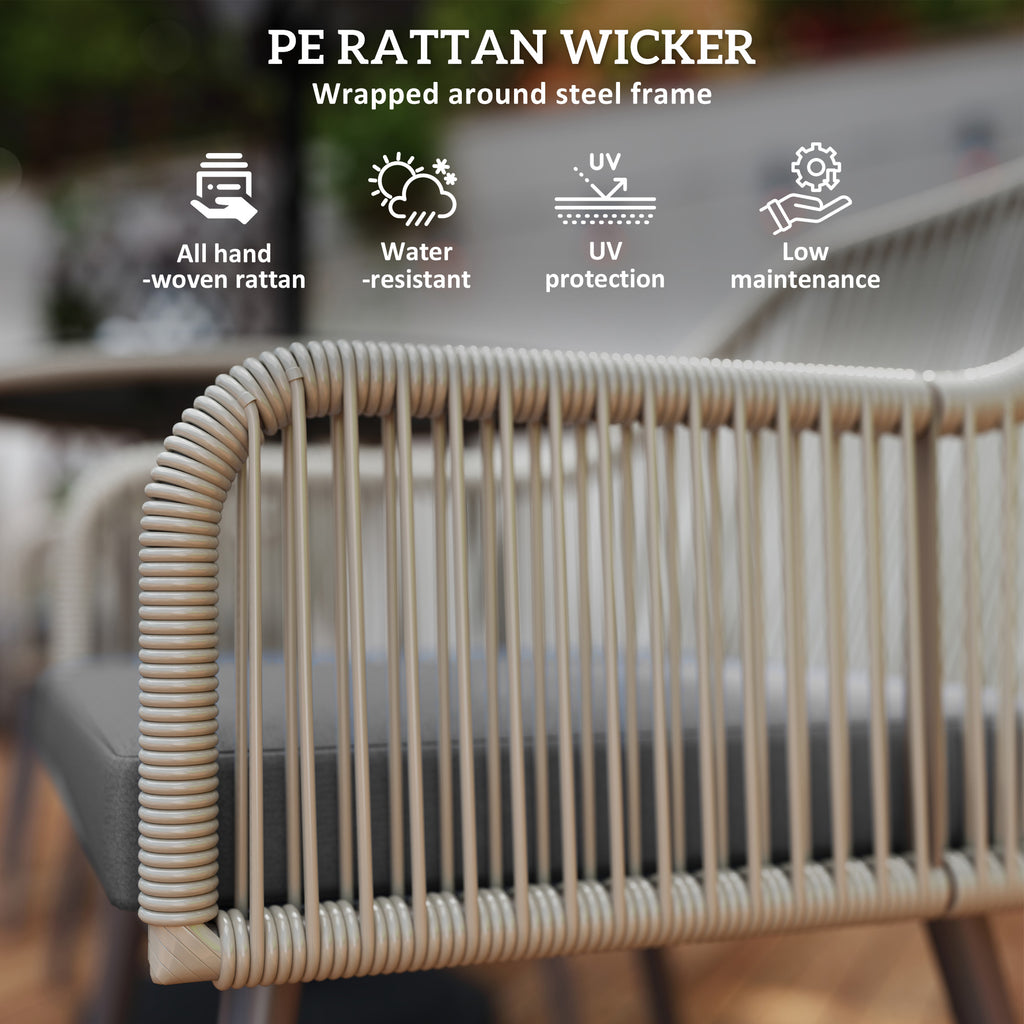 Mk Rattan Outsunny Rattan Dining Set, 4 Seater Rattan Garden Furniture, Light Br