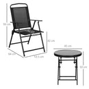 Outsunny Bistro Set Folding Chairs & Coffee Table For Balcony, Black
