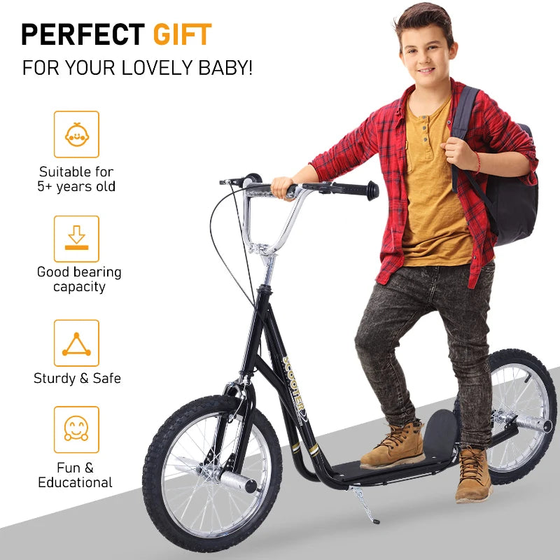 HOMCOM Teen Push Scooter Kids Children Stunt Scooter for 5+ Years - Black