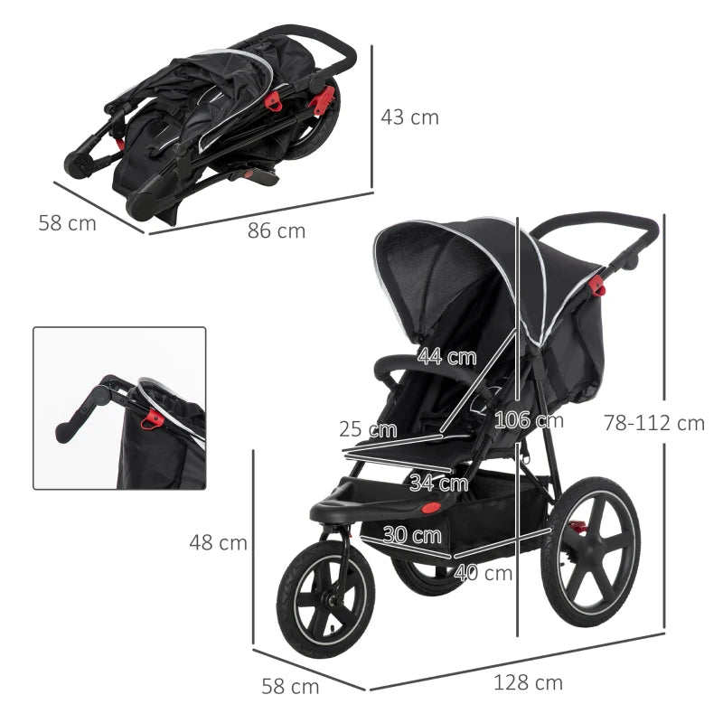 HOMCOM Three Wheeler Pushchair Black