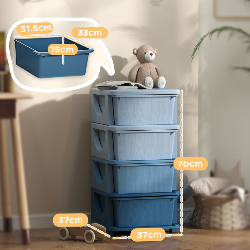 HOMCOM Kids Storage Units with Drawers 4 Tier Chest Dresser Tower