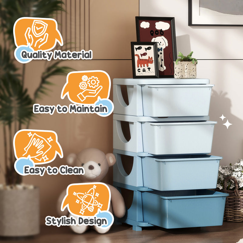 HOMCOM Kids Storage Units with Drawers 4 Tier Chest Dresser Tower