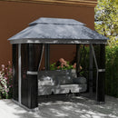 Outsunny 3 Person Canopy Gazebo Swing Outdoor Patio Lounge W/ Mesh Walls, Grey