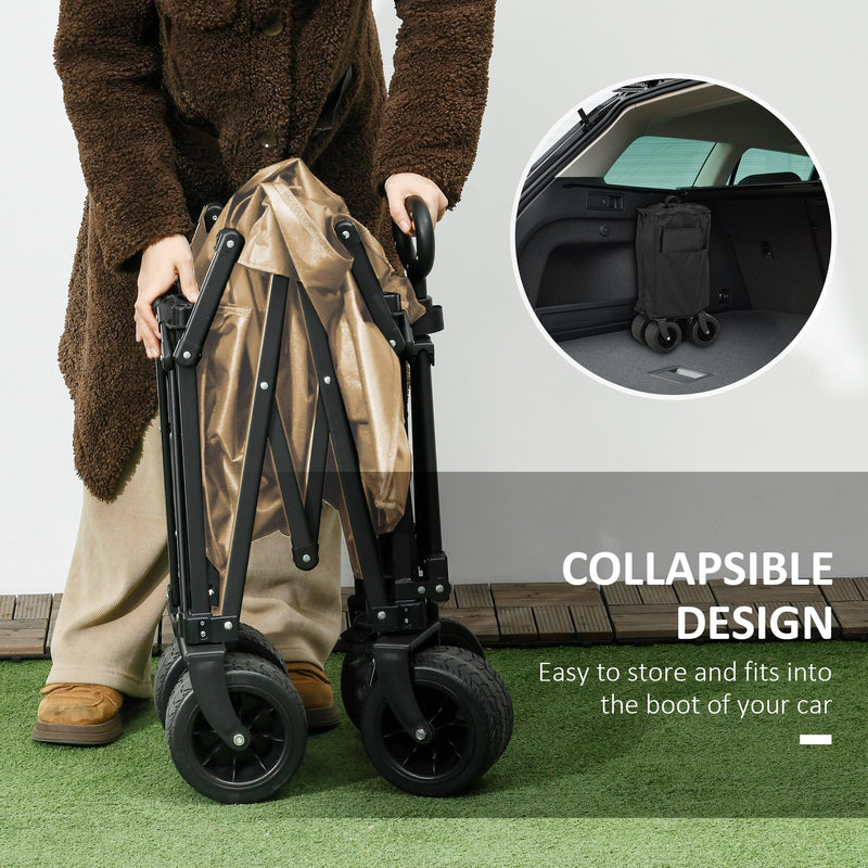 Outsunny Foldable Garden Cart, Outdoor Utility Wagon with Carry Bag, Khaki