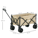 Outsunny Foldable Garden Cart, Outdoor Utility Wagon With Carry Bag, Khaki