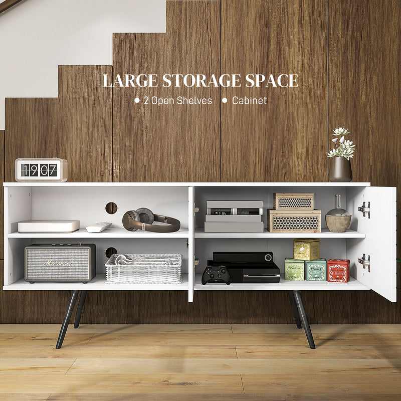 HOMCOM White TV Unit For 65 Inch TVs With 2 Open Shelves, Door And 2 Cable Holes