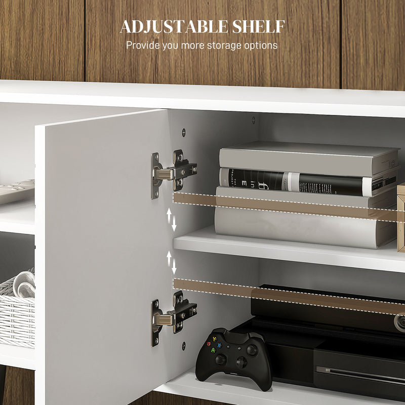 HOMCOM White TV Unit For 65 Inch TVs With 2 Open Shelves, Door And 2 Cable Holes