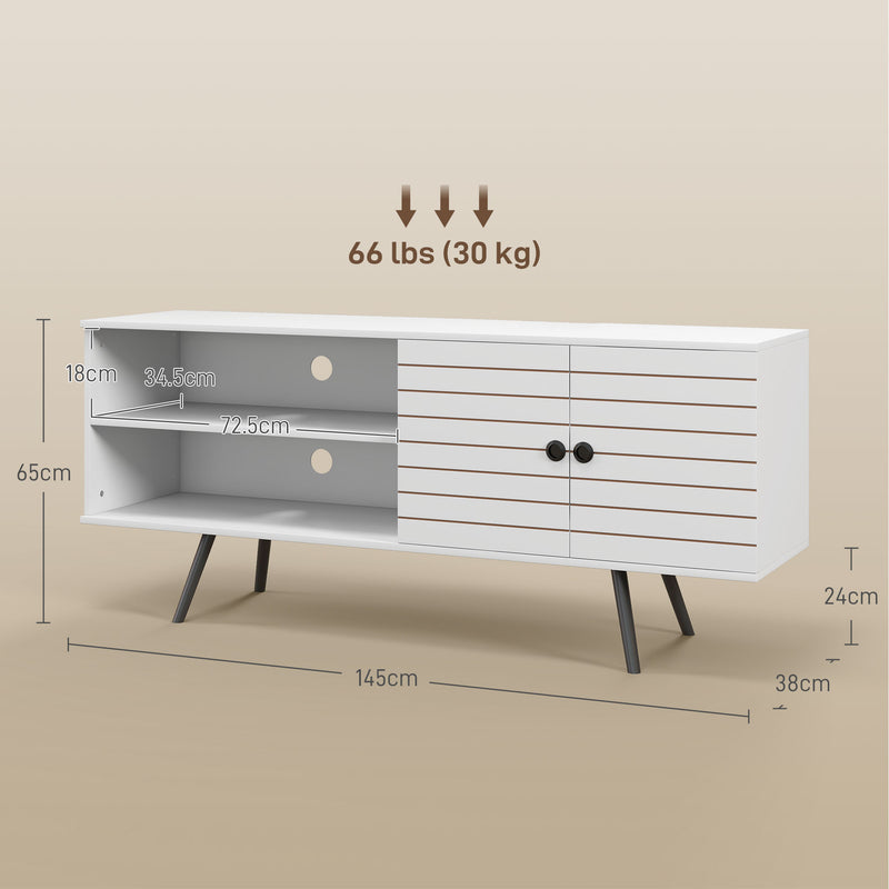 HOMCOM White TV Unit For 65 Inch TVs With 2 Open Shelves, Door And 2 Cable Holes
