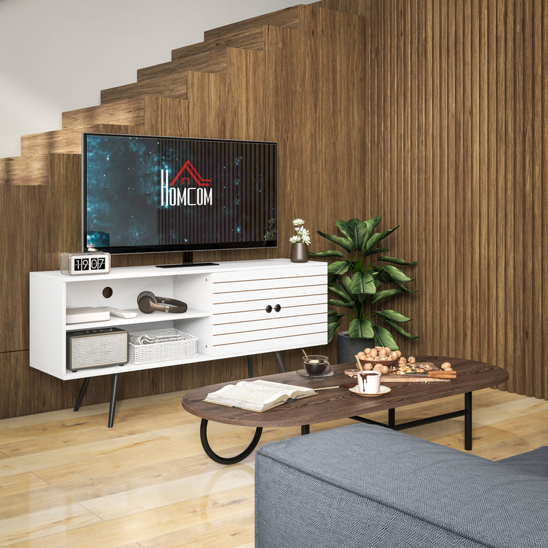 HOMCOM White TV Unit For 65 Inch TVs With 2 Open Shelves, Door And 2 Cable Holes