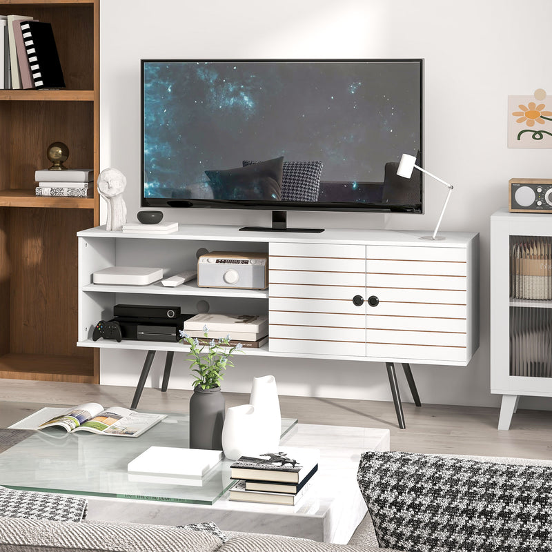 HOMCOM White TV Unit For 65 Inch TVs With 2 Open Shelves, Door And 2 Cable Holes
