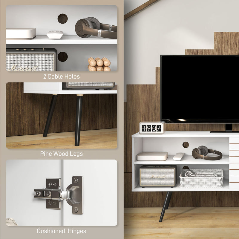HOMCOM White TV Unit For 65 Inch TVs With 2 Open Shelves, Door And 2 Cable Holes