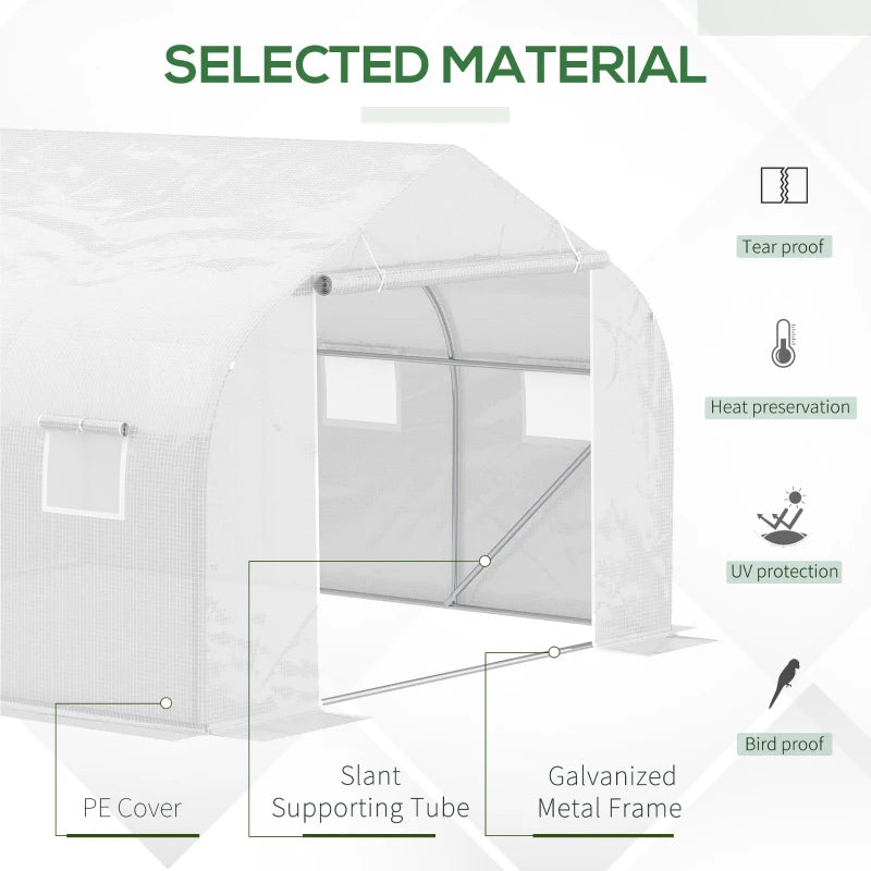 Outsunny Greenhouse Polytunnel 4.5 x 3 x 2m - White