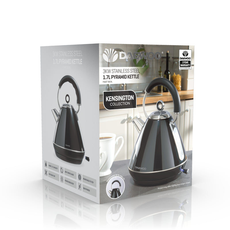 Daewoo Kensington 1.7l 3kw Pyramid Kettle Black