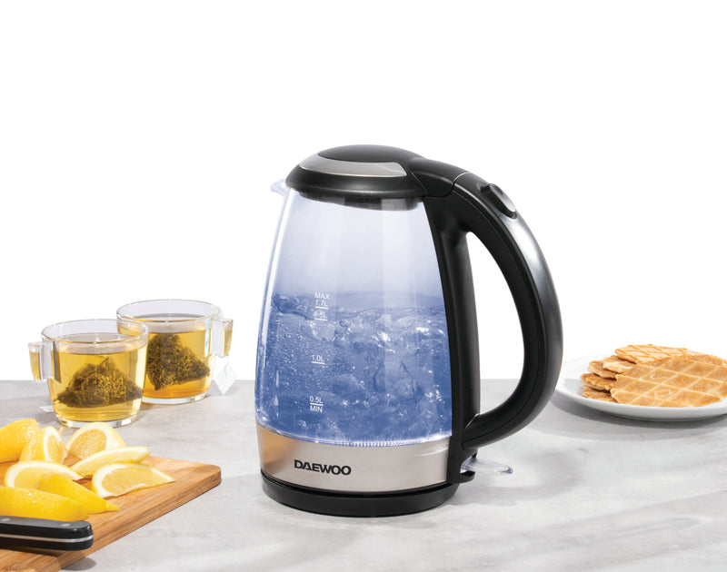 Daewoo 1.7L 2.2KW Glass Kettle With Led - Silver