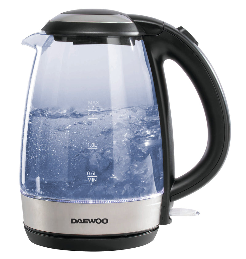 Daewoo 1.7L 2.2KW Glass Kettle With Led - Silver