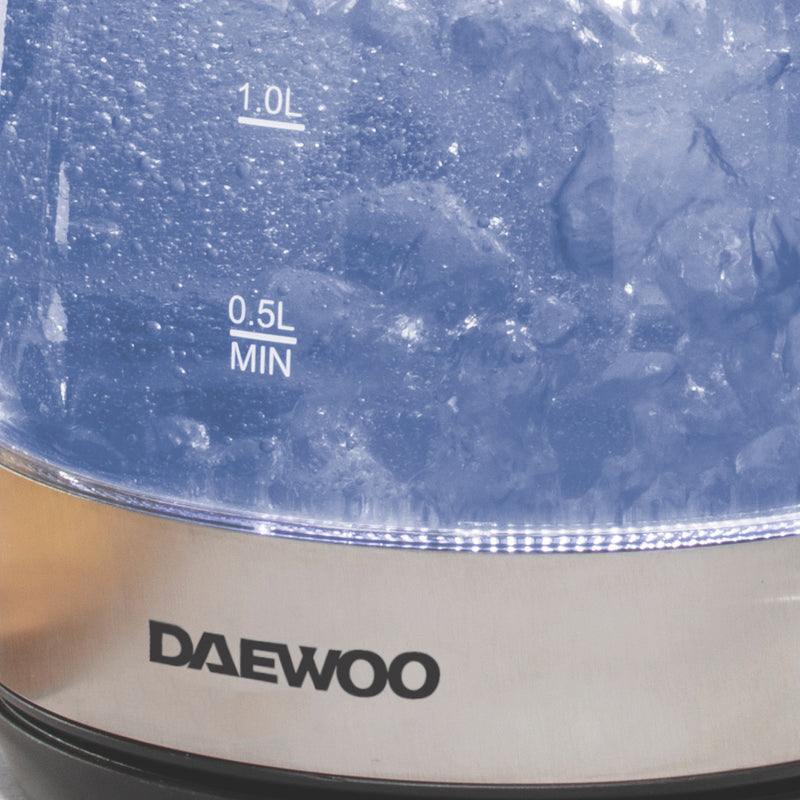 Daewoo 1.7L 2.2KW Glass Kettle With Led - Silver