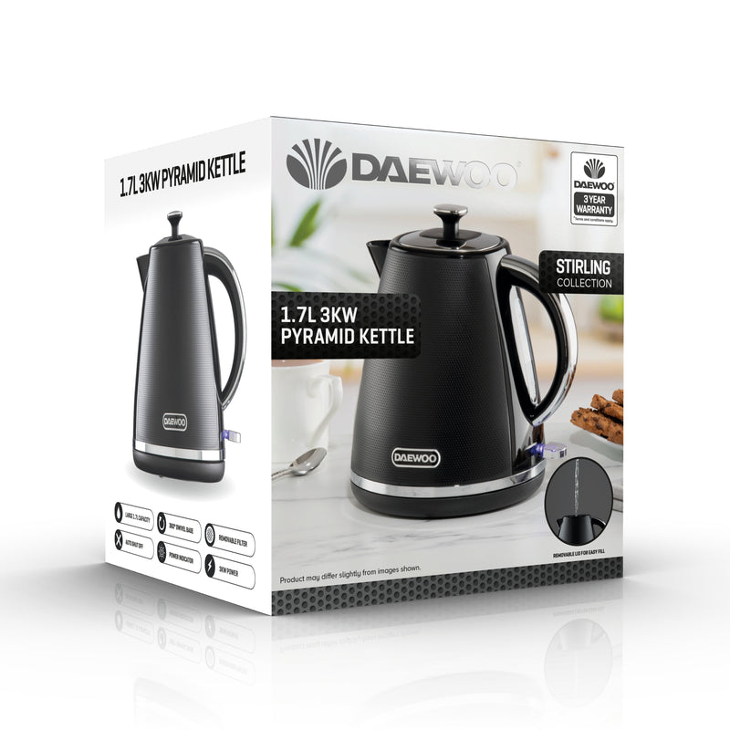 Daewoo Sterling 1.7l Pyramid Kettle - Black