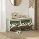 HOMCOM Boho Shoe Bench with Padded Seat and 2 Flip-Drawers