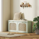 HOMCOM Boho Shoe Bench with Padded Seat and 2 Flip-Drawers