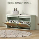 HOMCOM Boho Shoe Bench with Padded Seat and 2 Flip-Drawers