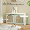 HOMCOM Boho Shoe Bench with Padded Seat and 2 Flip-Drawers