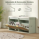 HOMCOM Boho Shoe Bench with Padded Seat and 2 Flip-Drawers