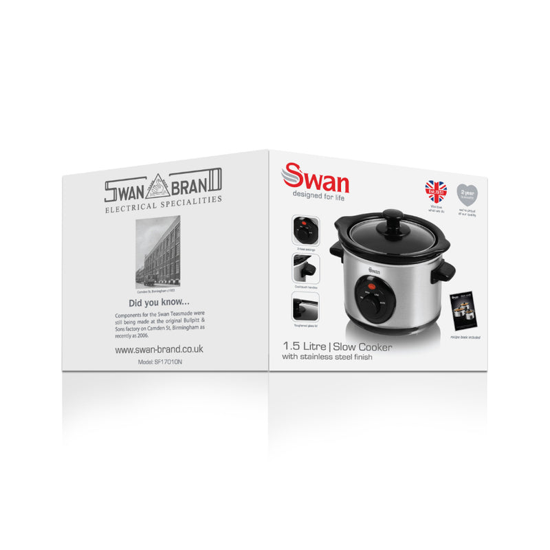 Swan Slow Cooker 1.5L  - Stainless Steel