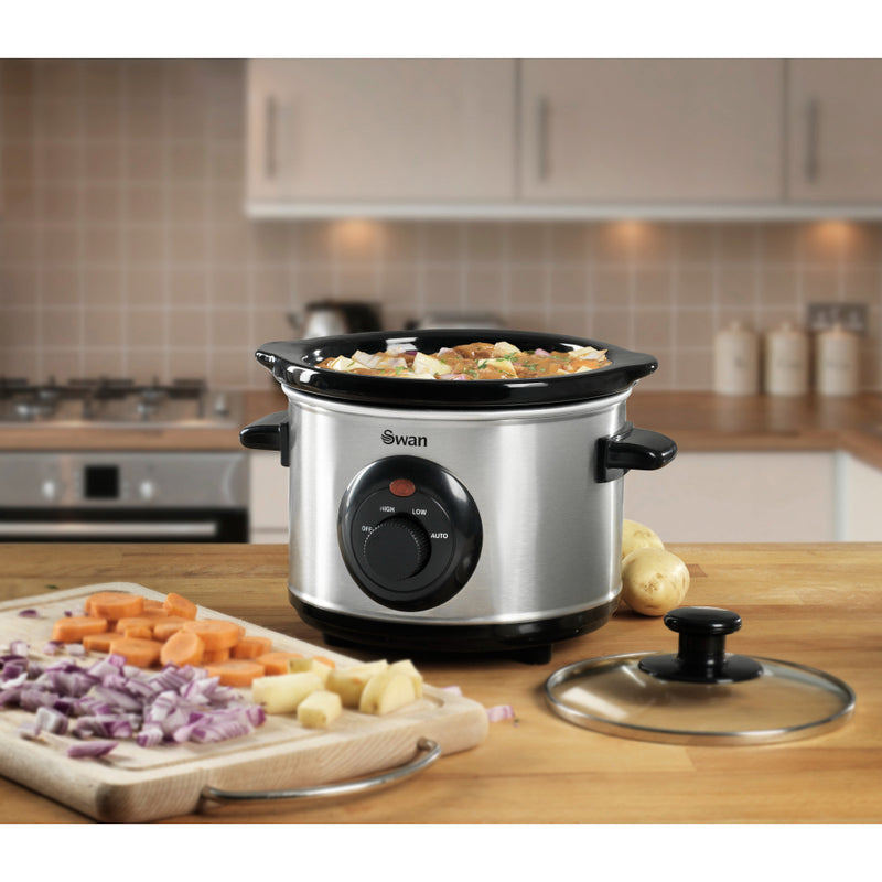 Swan Slow Cooker 1.5L  - Stainless Steel