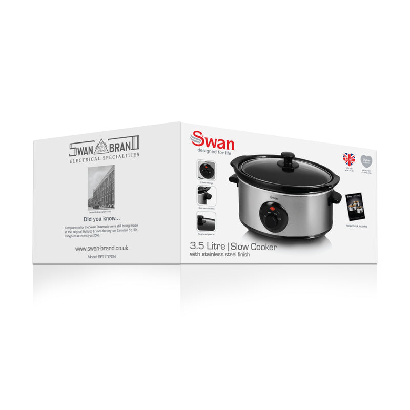 Swan Slow Cooker 3.5L  - Stainless Steel