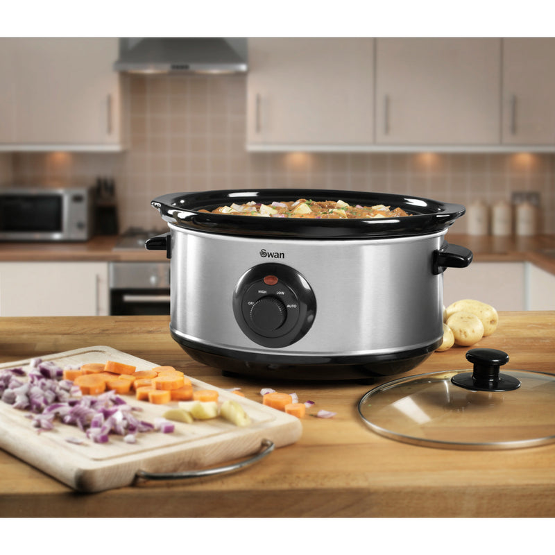 Swan Slow Cooker 3.5L  - Stainless Steel