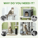 PawHut 132cm Cat Tree for Indoor Cats w/ Scratching Posts, Light Grey