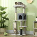 PawHut 132cm Cat Tree for Indoor Cats w/ Scratching Posts, Light Grey