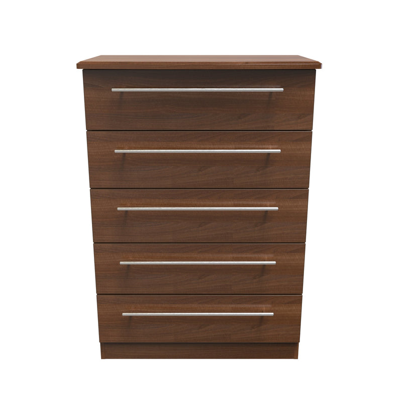 Sofia Ready Assembled 5 Drawer Chest in Noche Walnut