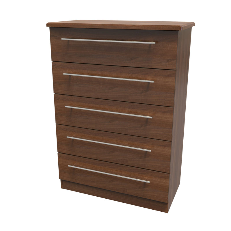 Sofia Ready Assembled 5 Drawer Chest in Noche Walnut