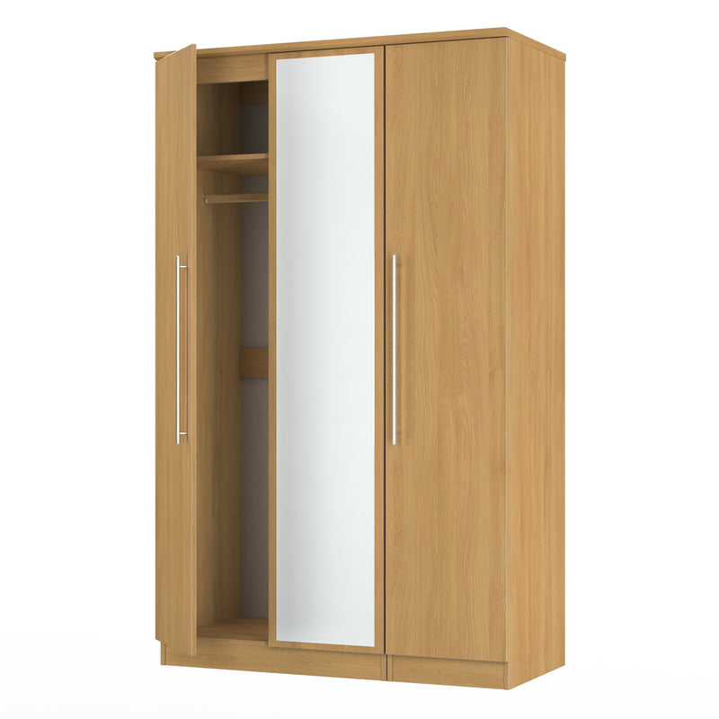 Sofia Ready Assembled Triple Mirror Wardrobe in Modern Oak