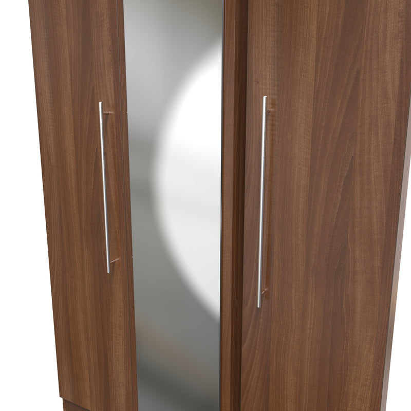 Sofia Ready Assembled Triple Mirror Wardrobe in Noche Walnut